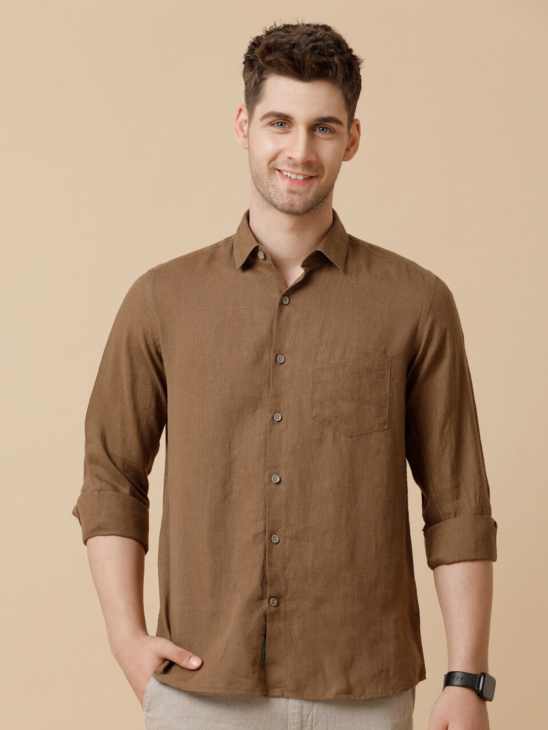 

Linen Club Men Contemporary Opaque Casual Shirt, Brown