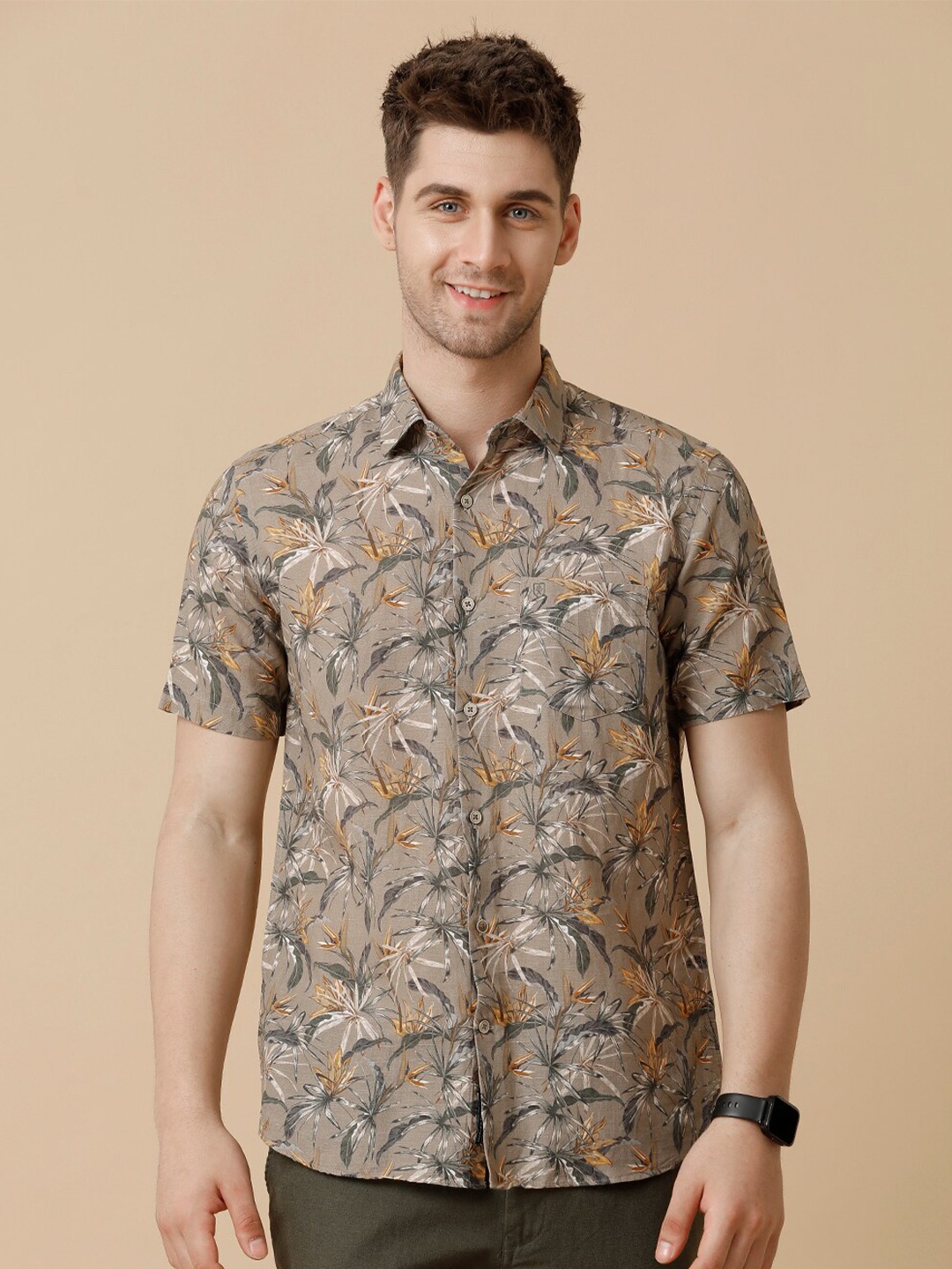 Linen Club Men Contemporary Floral Opaque Printed Casual Shirt, Multi
