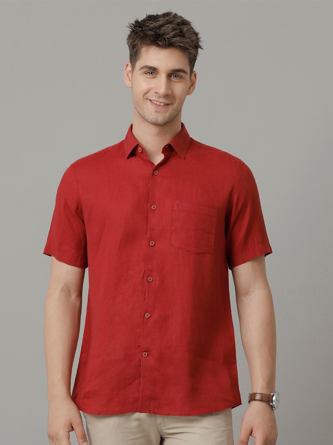 

Linen Club Men Contemporary Opaque Casual Shirt, Red