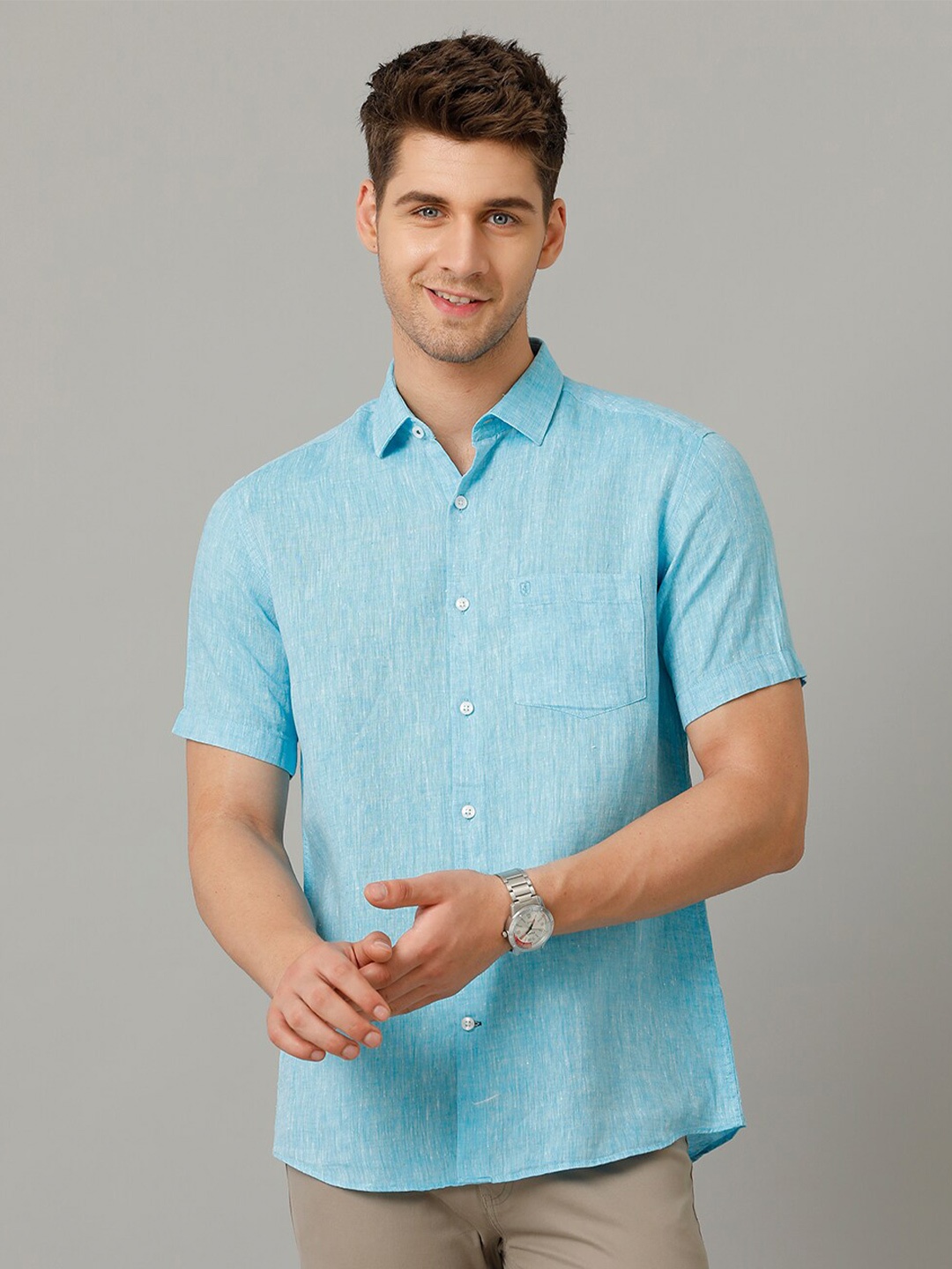 

Linen Club Men Contemporary Opaque Casual Shirt, Blue