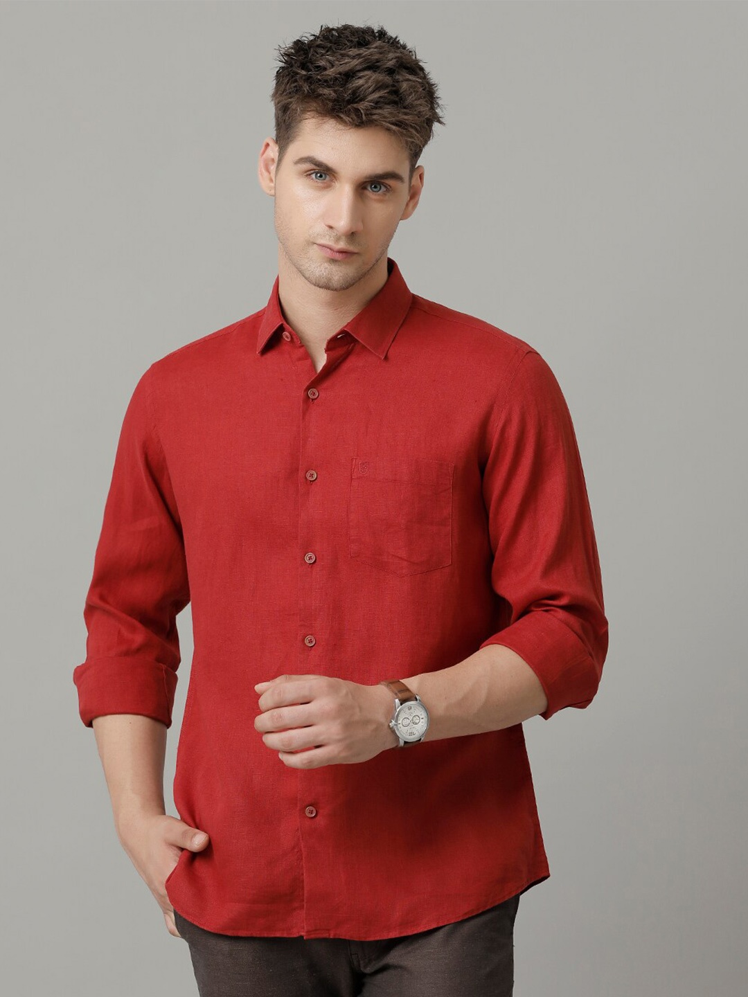 

Linen Club Men Contemporary Opaque Casual Shirt, Red