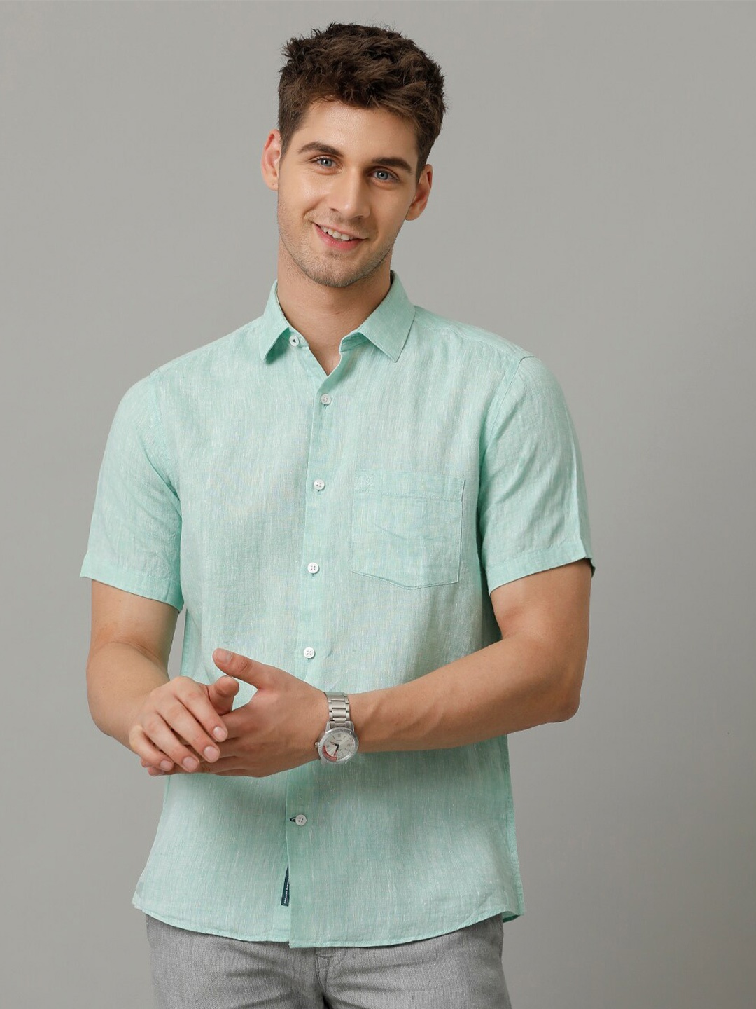 

Linen Club Men Contemporary Opaque Casual Shirt, Green