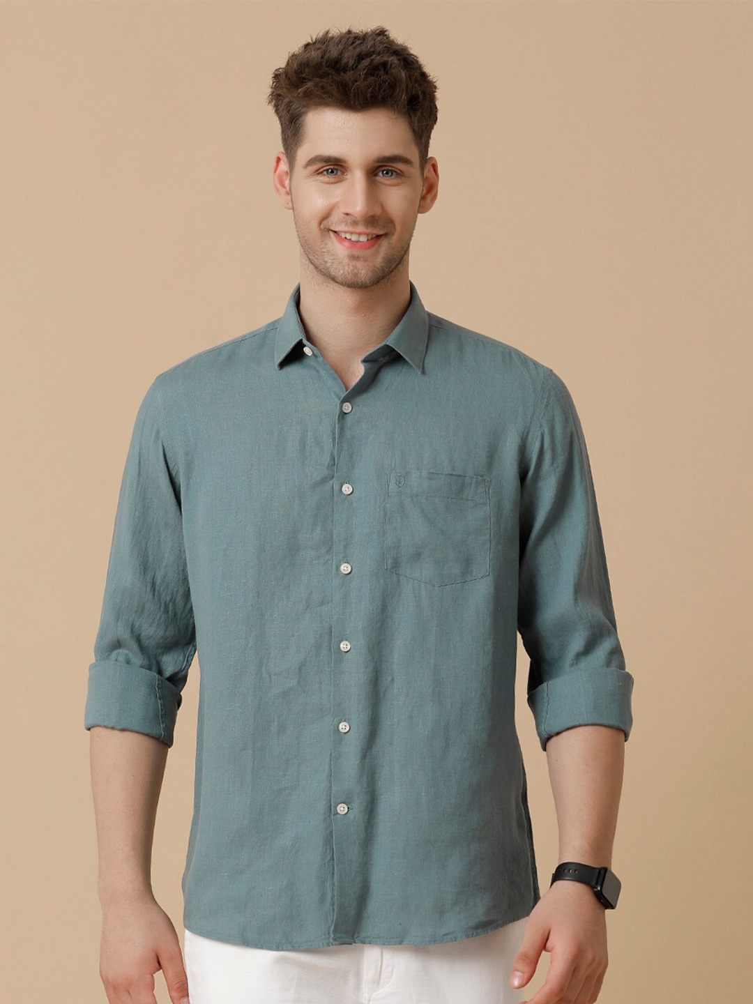 

Linen Club Men Contemporary Opaque Casual Shirt, Green