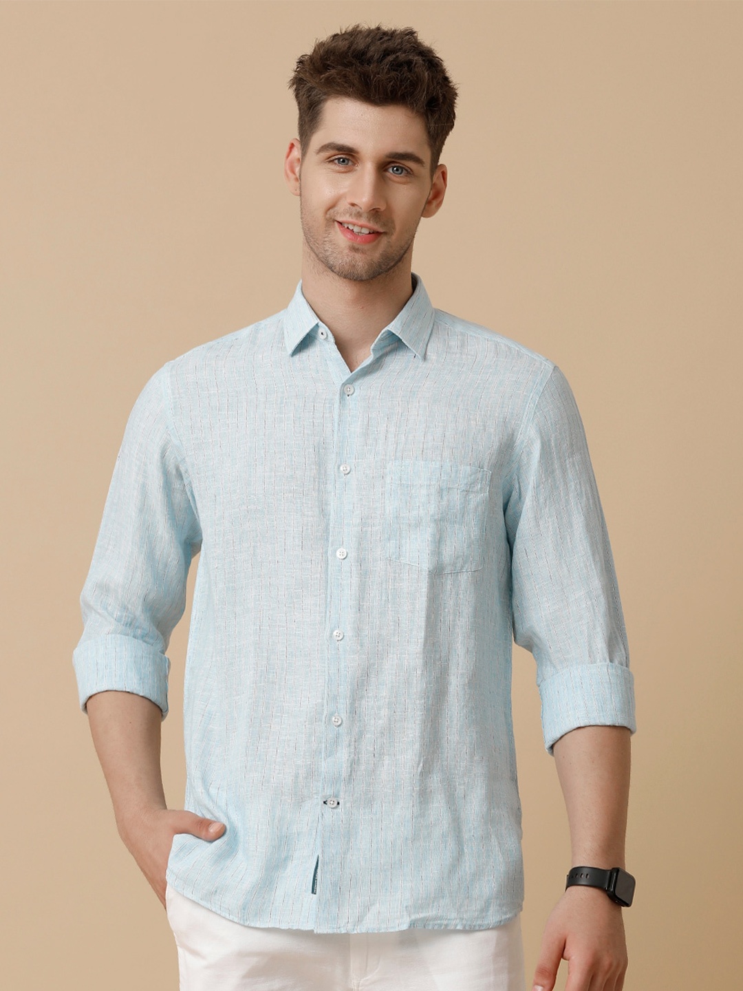 

Linen Club Men Contemporary Opaque Casual Shirt, Blue