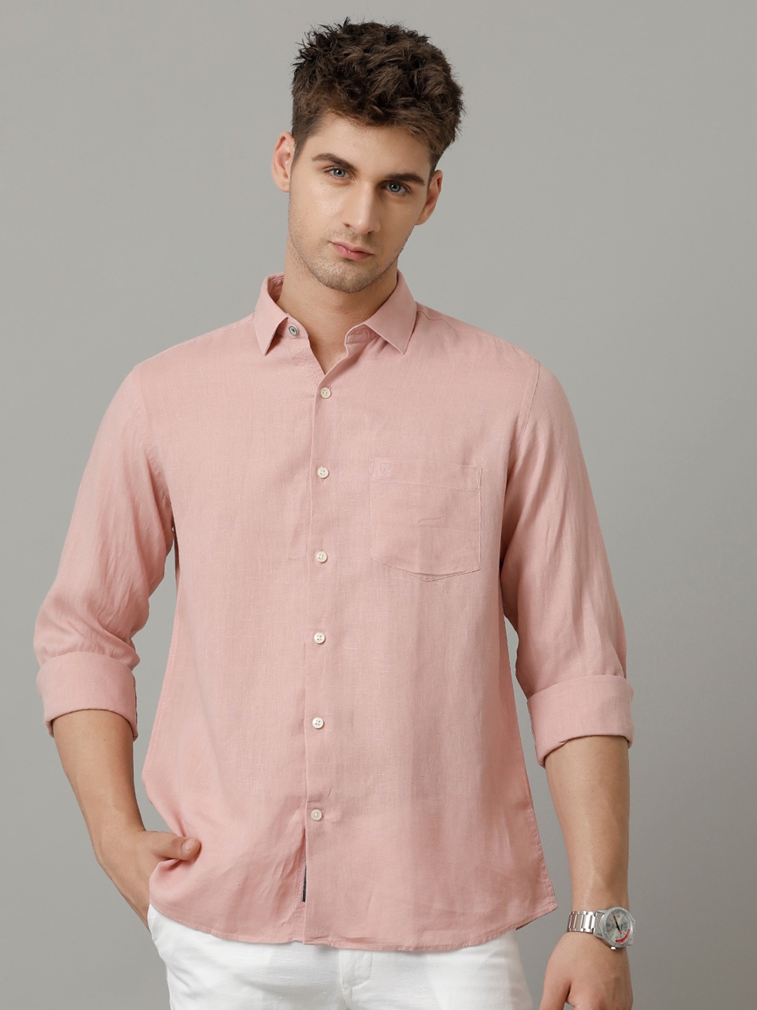 

Linen Club Men Contemporary Opaque Casual Shirt, Pink