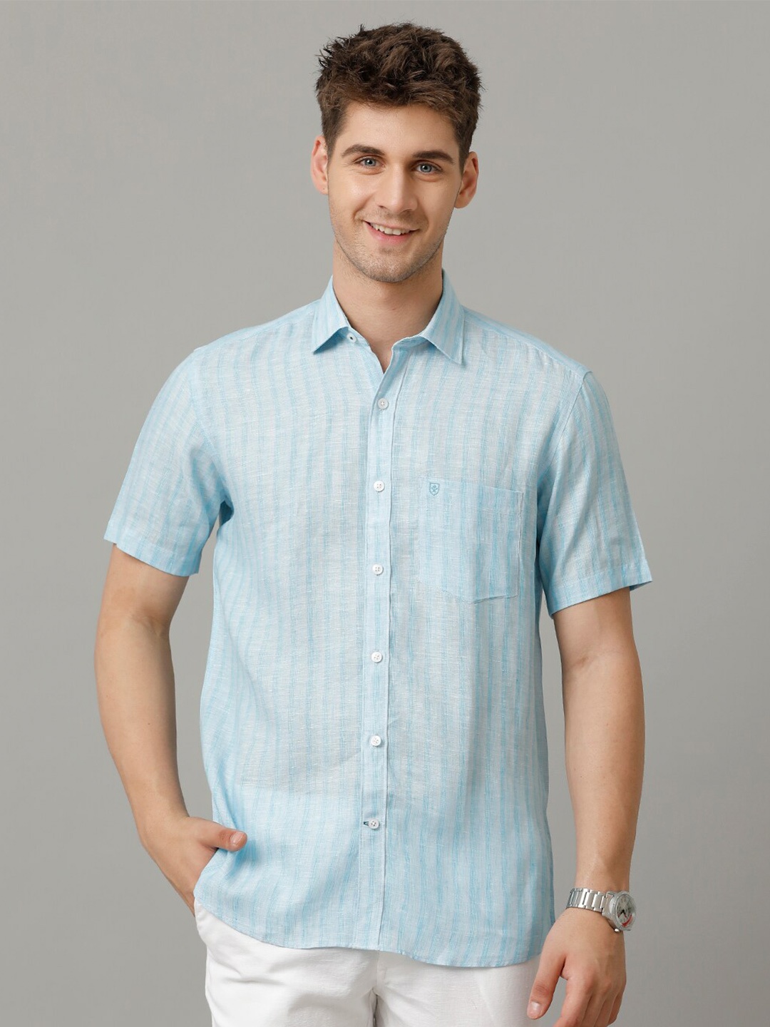 

Linen Club Men Contemporary Opaque Casual Shirt, Blue