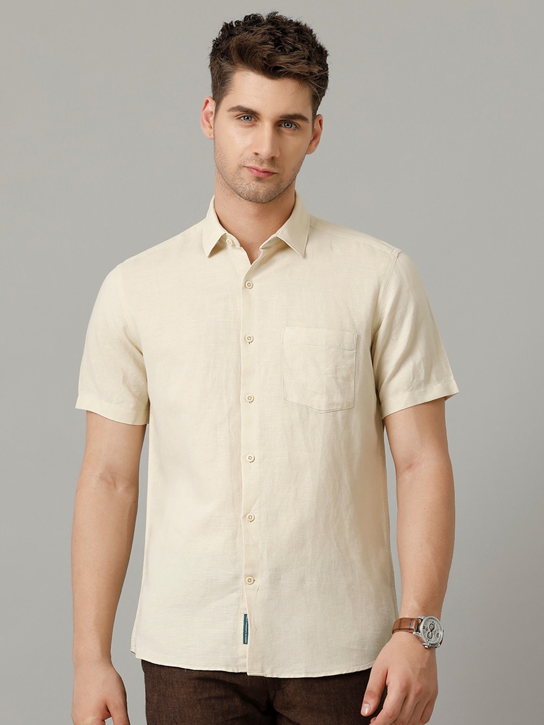 

Linen Club Men Contemporary Opaque Casual Shirt, Beige