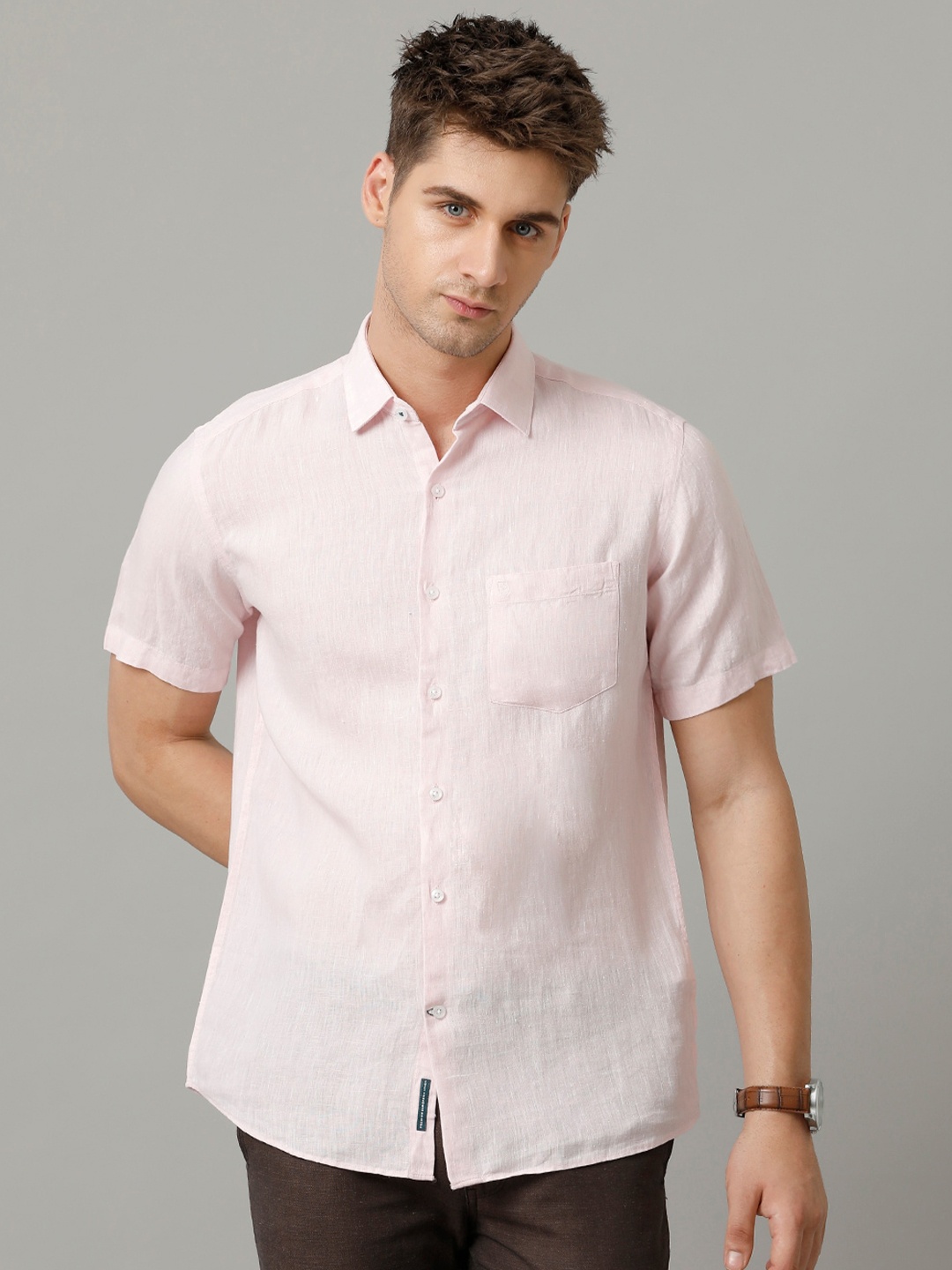 

Linen Club Men Contemporary Opaque Casual Shirt, Pink