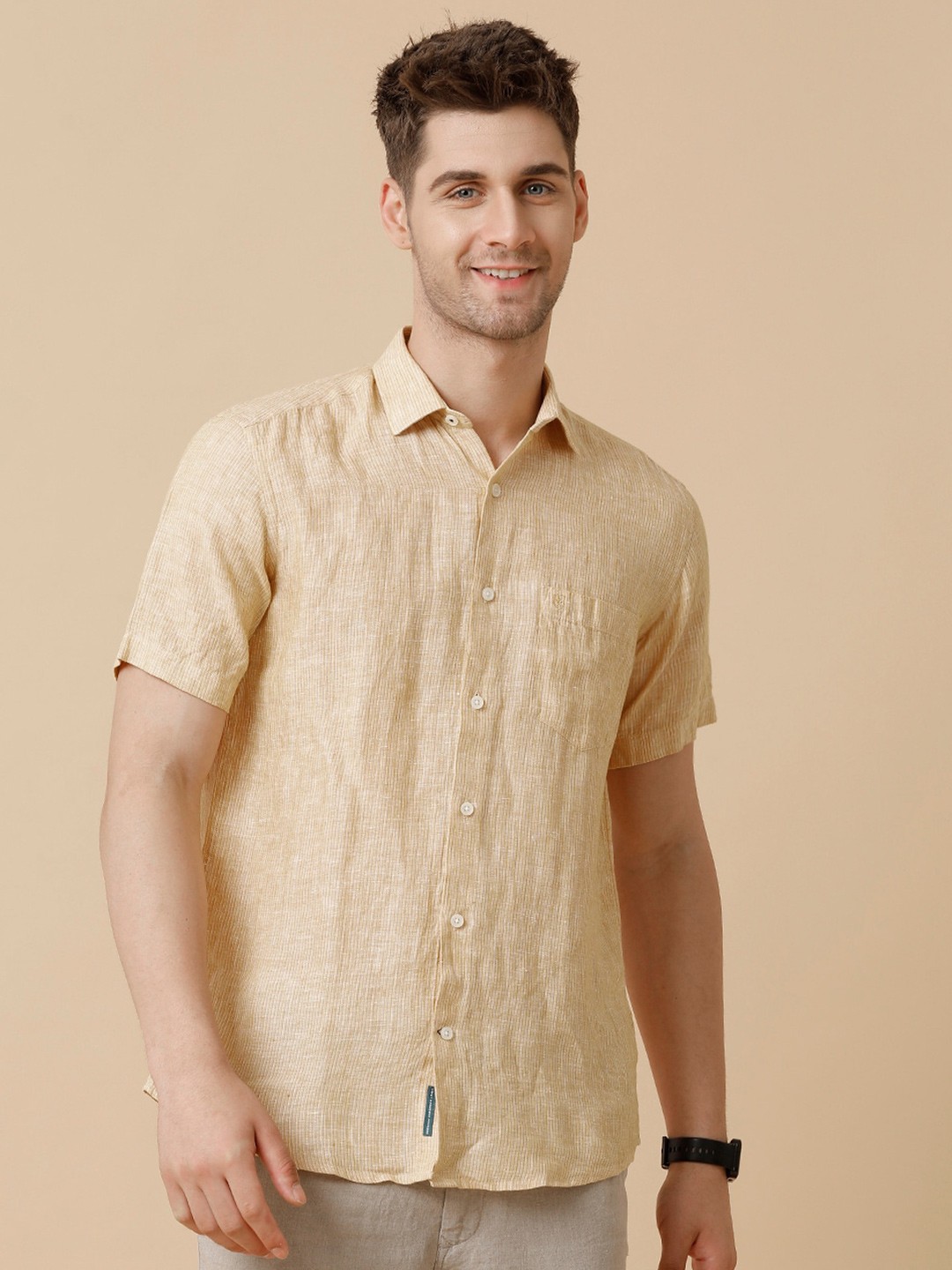 

Linen Club Men Contemporary Opaque Casual Shirt, Yellow