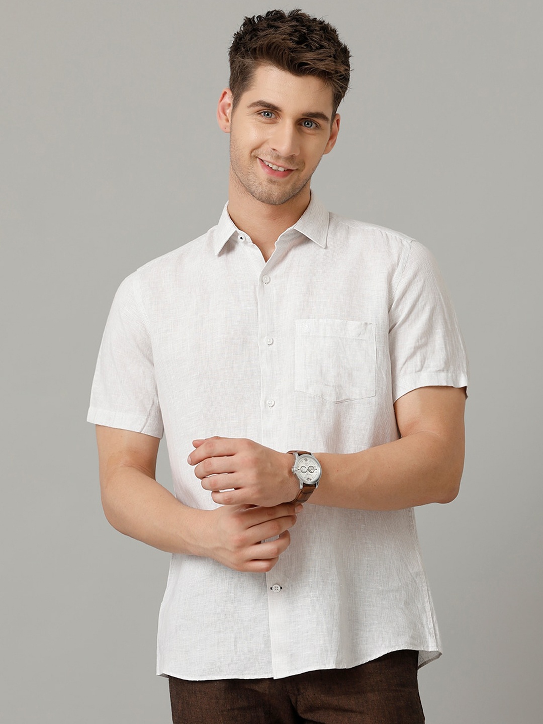 

Linen Club Men Contemporary Opaque Casual Shirt, Beige