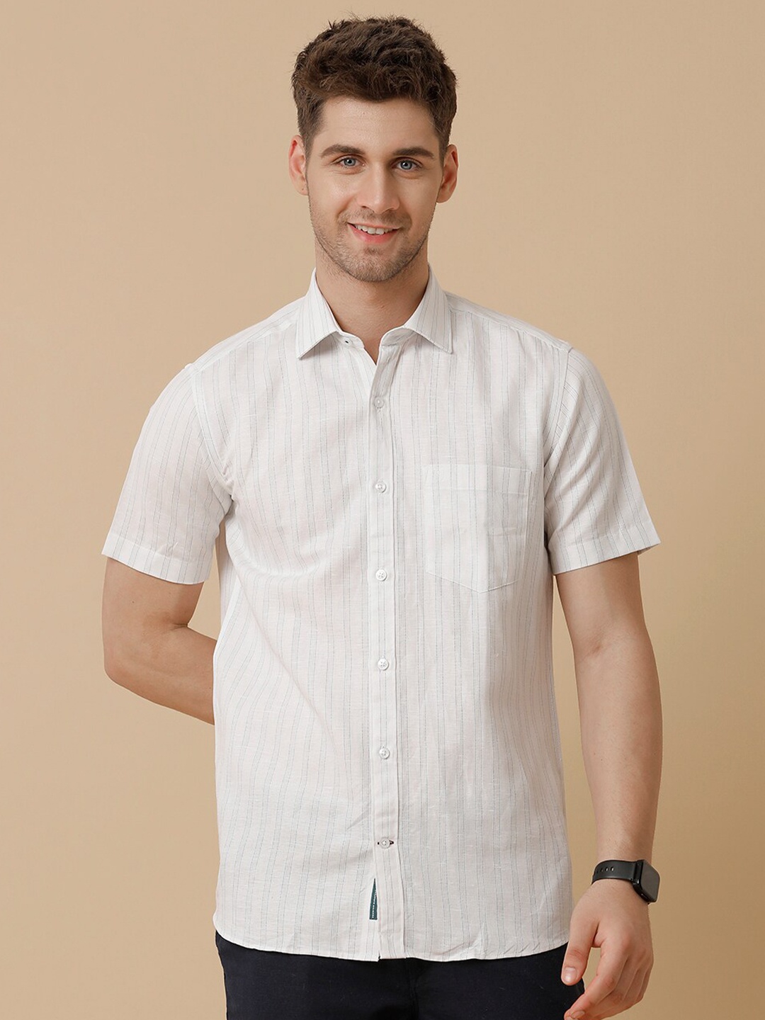 

Linen Club Men Contemporary Opaque Striped Casual Shirt, Blue