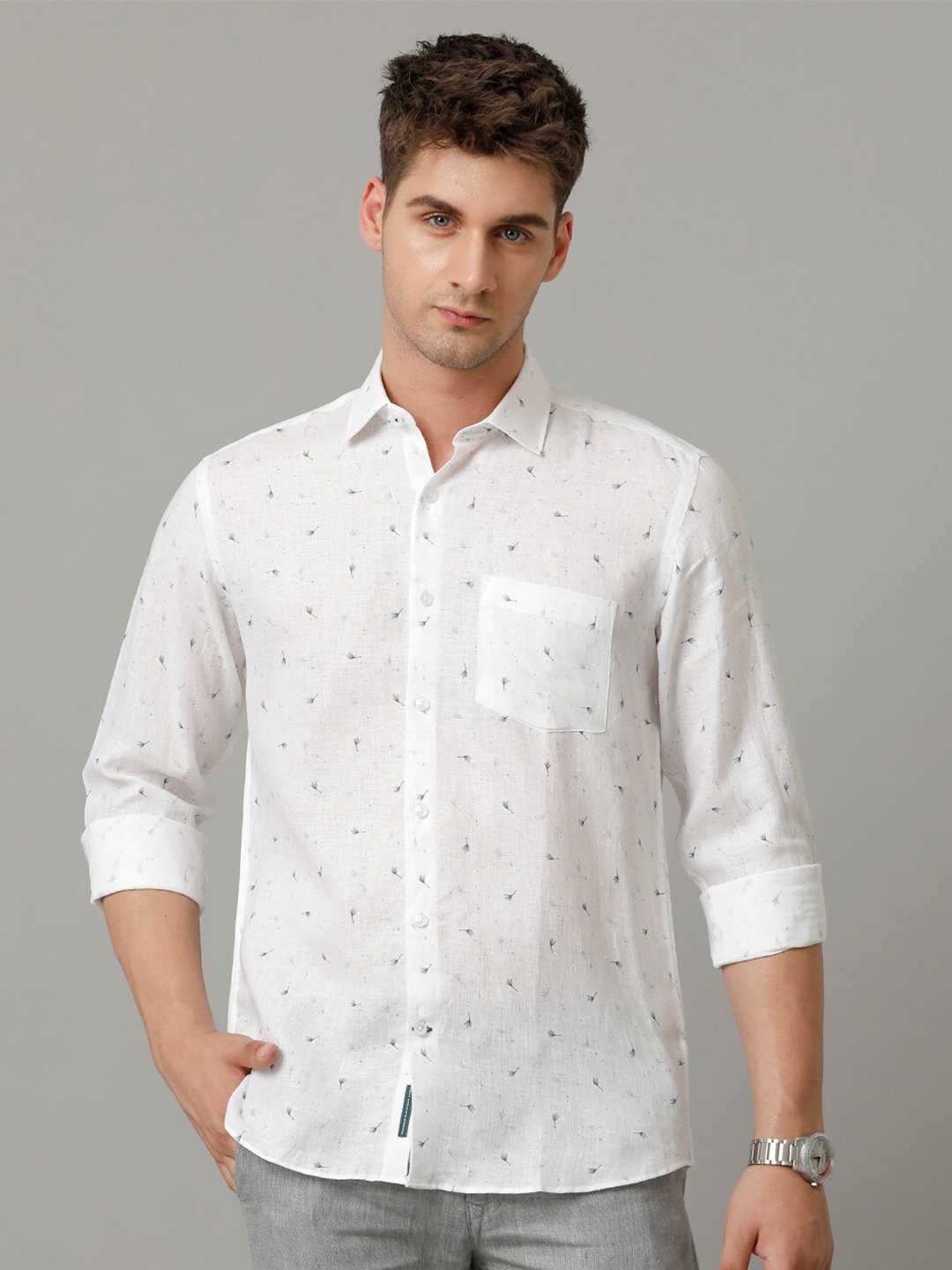 

Linen Club Men Contemporary Opaque Printed Casual Shirt, Blue