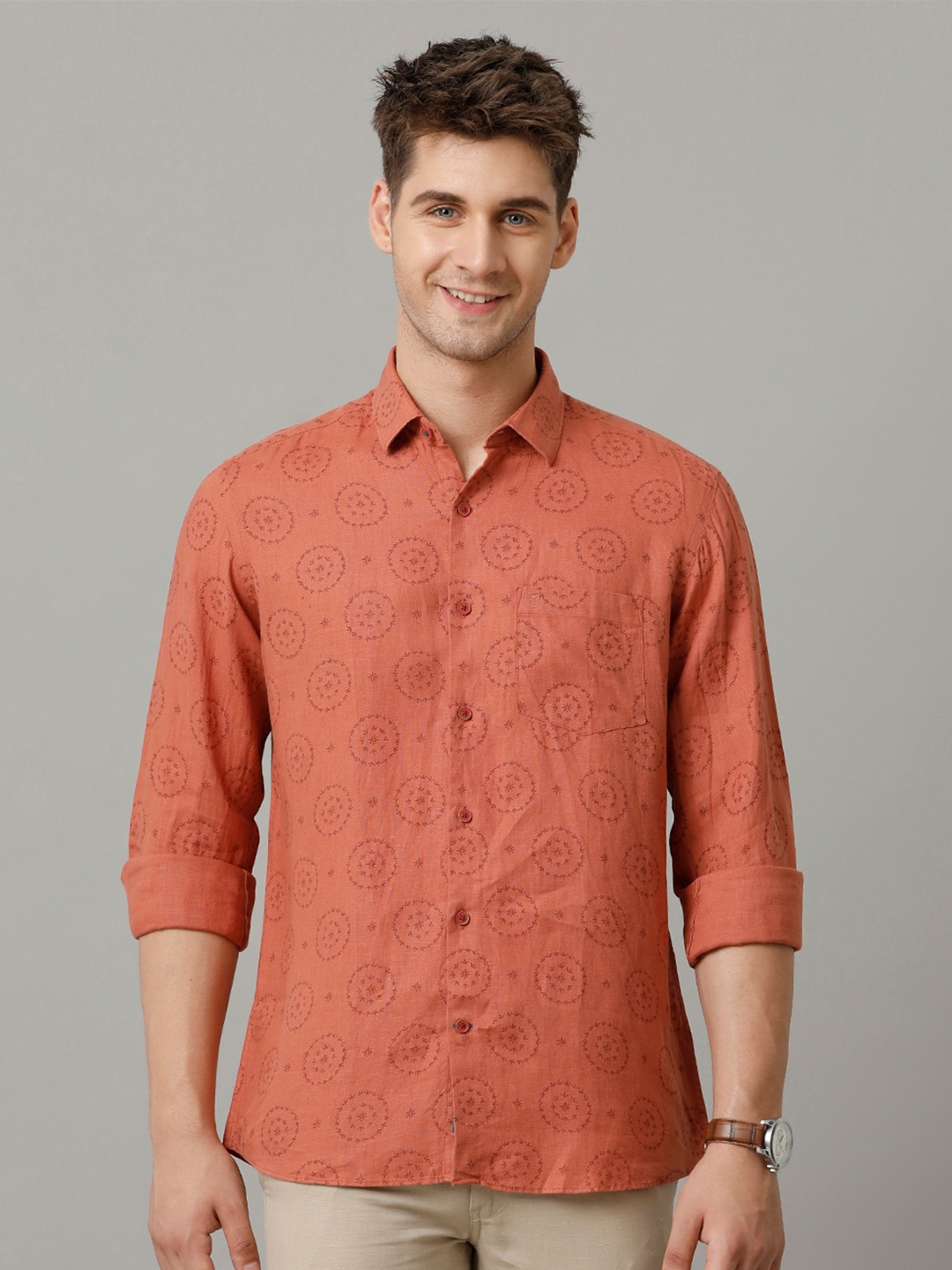

Linen Club Men Contemporary Opaque Printed Casual Shirt, Red