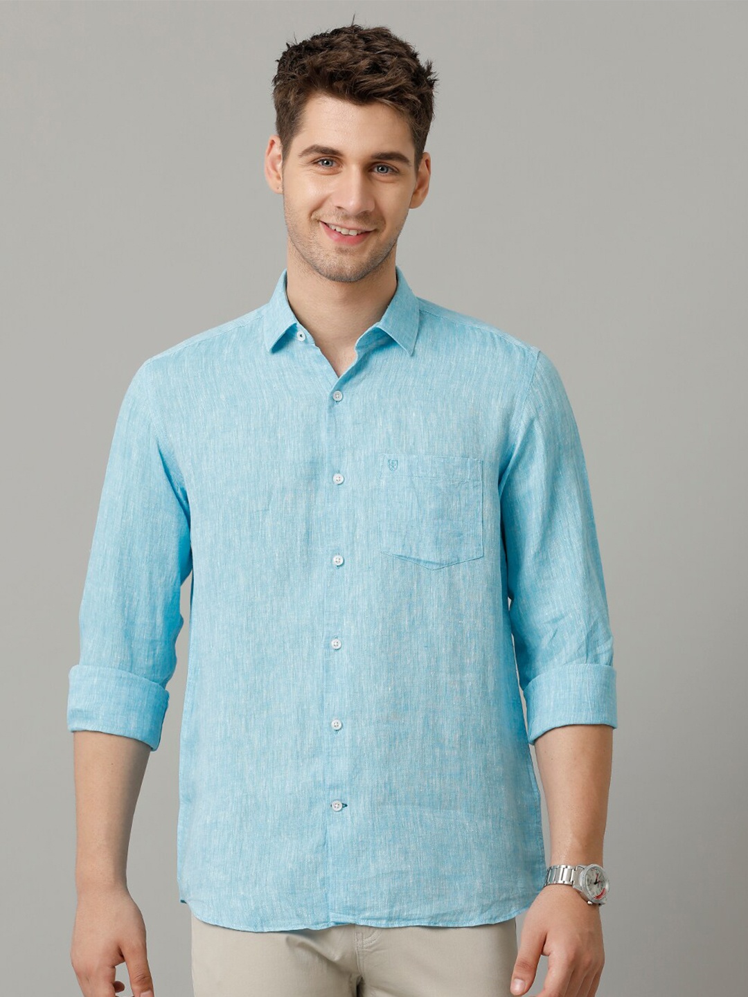 

Linen Club Men Contemporary Opaque Casual Shirt, Blue