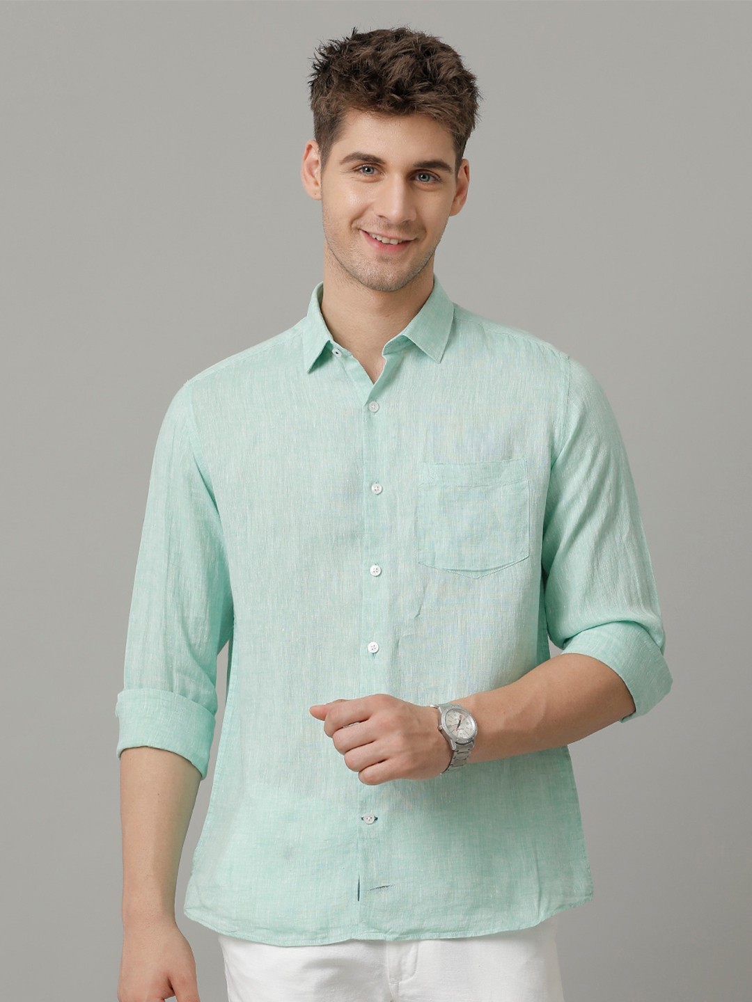 

Linen Club Men Contemporary Opaque Casual Shirt, Green