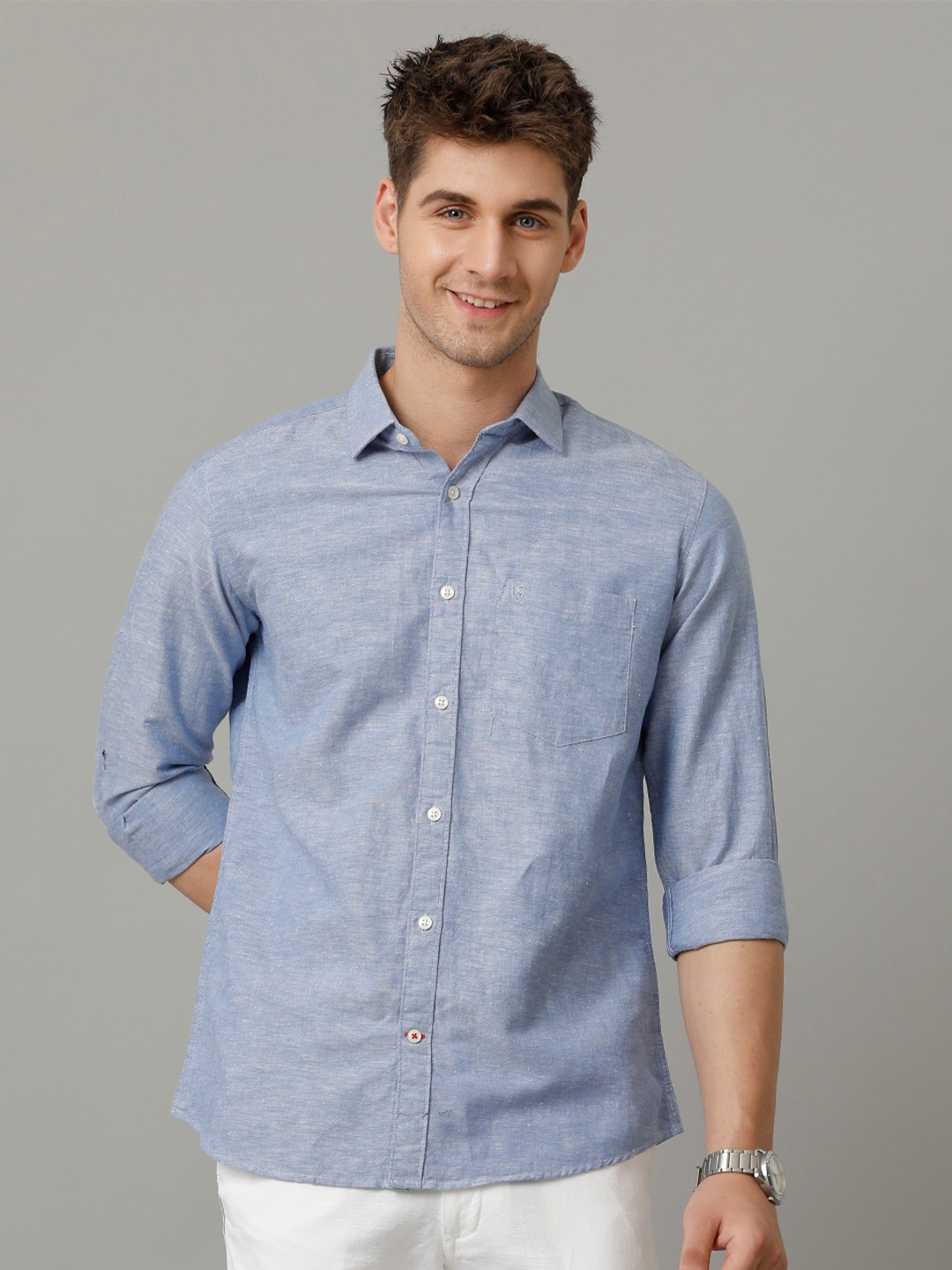 

Linen Club Men Contemporary Opaque Casual Shirt, Blue