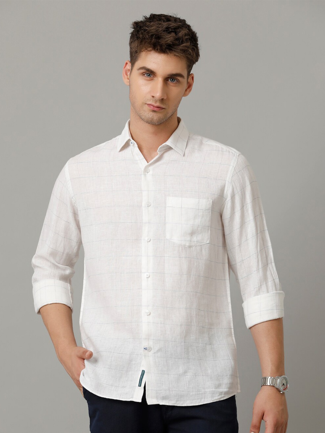 

Linen Club Men Contemporary Opaque Checked Casual Shirt, White