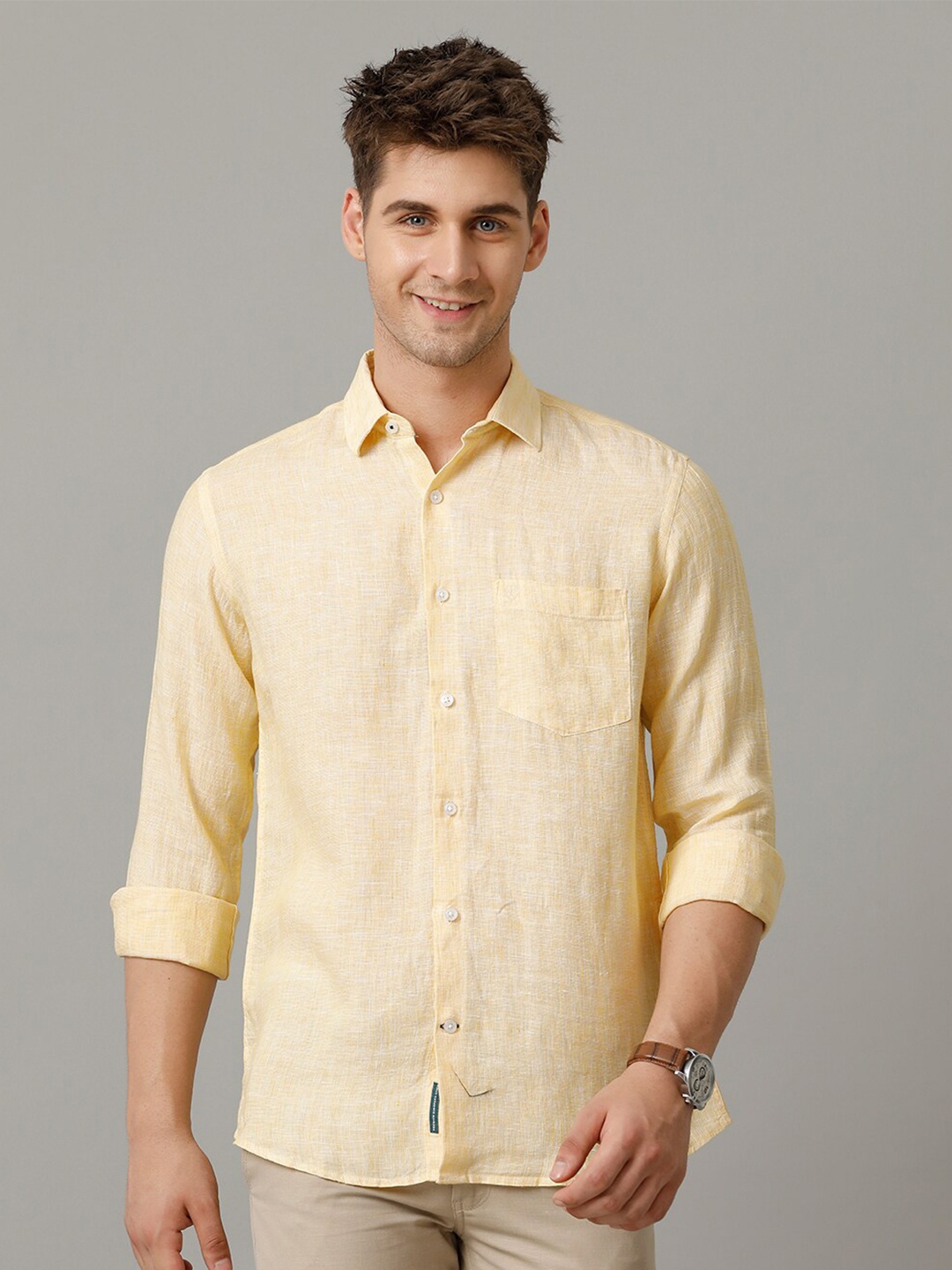 

Linen Club Men Contemporary Opaque Casual Shirt, Yellow