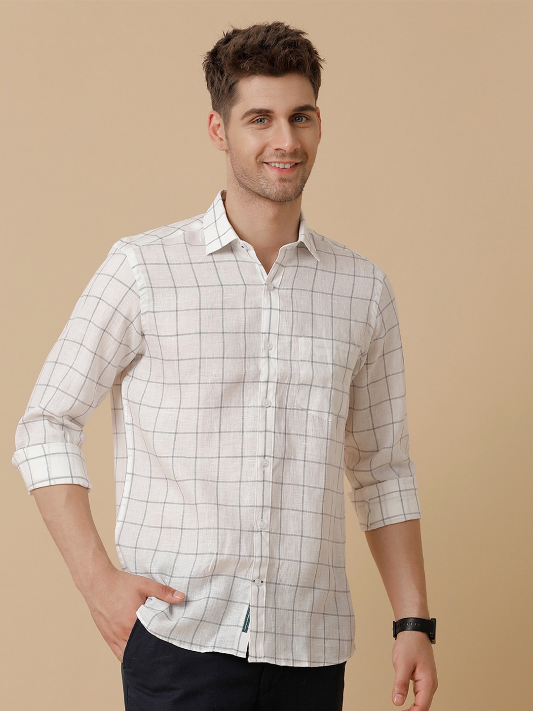 

Linen Club Men Contemporary Tartan Checks Opaque Checked Casual Shirt, Grey
