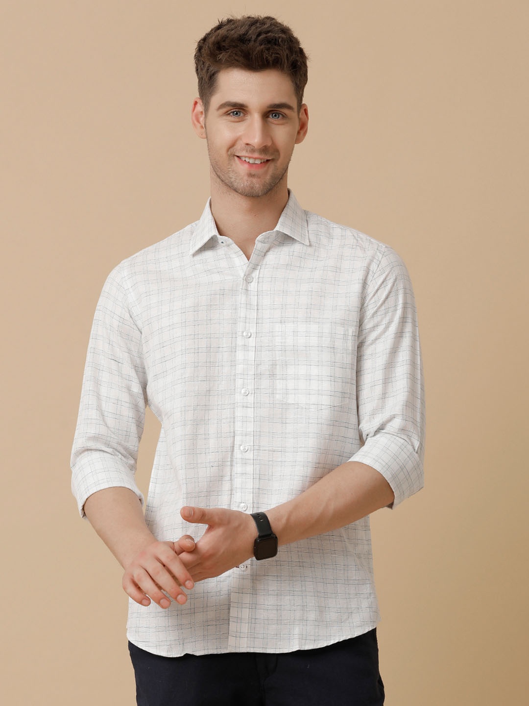 

Linen Club Men Contemporary Opaque Checked Casual Shirt, Blue