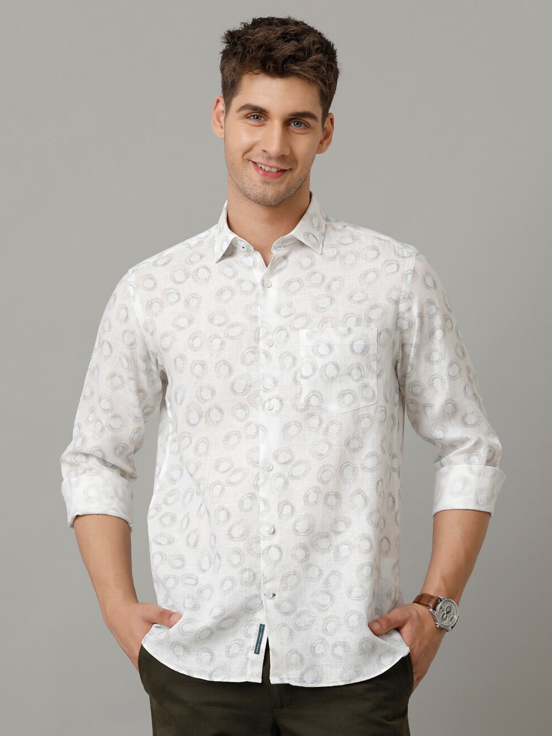 

Linen Club Men Contemporary Floral Opaque Printed Casual Shirt, Blue