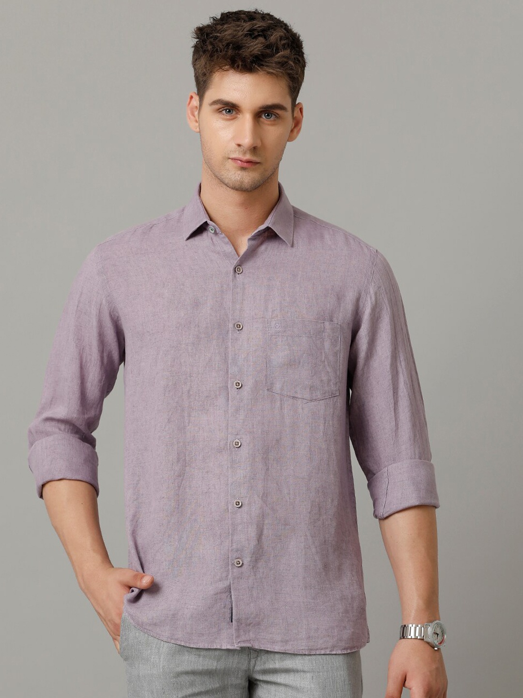 

Linen Club Men Contemporary Opaque Casual Shirt, Purple