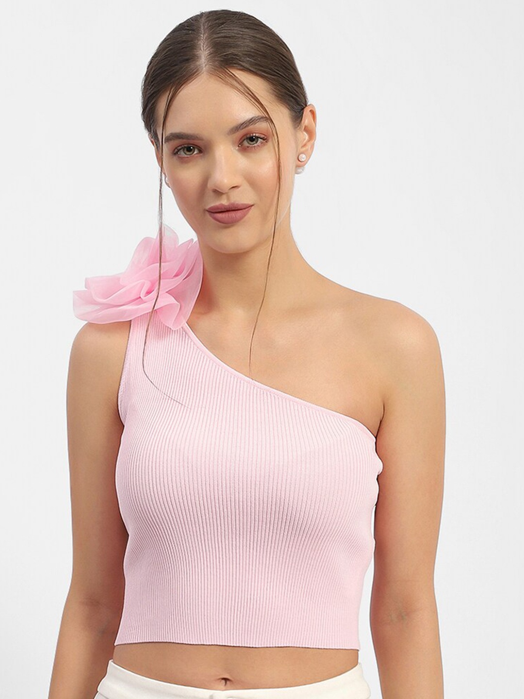 

Madame One Shoulder Crop Top, Pink