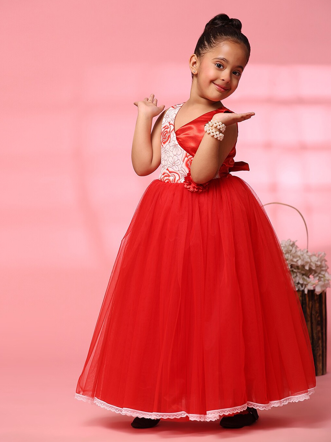 

Toy Balloon kids Girls Applique Net Fit & Flare Maxi Dress, Red