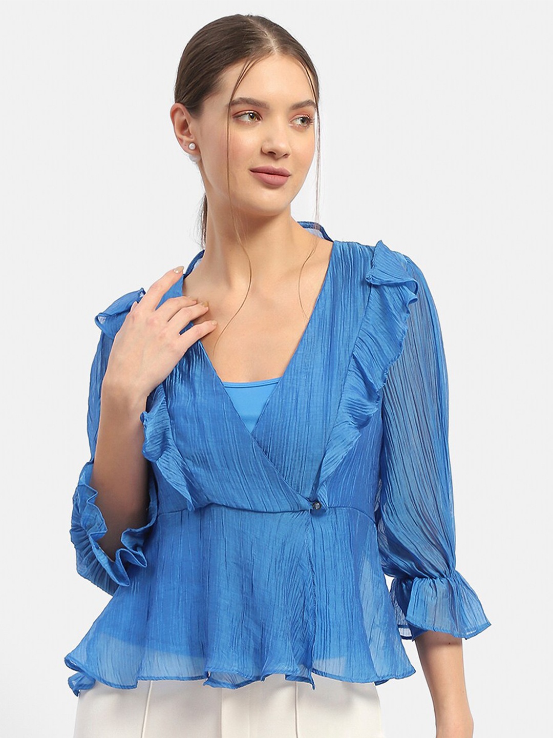

Madame Bell Sleeve Wrap Top, Blue