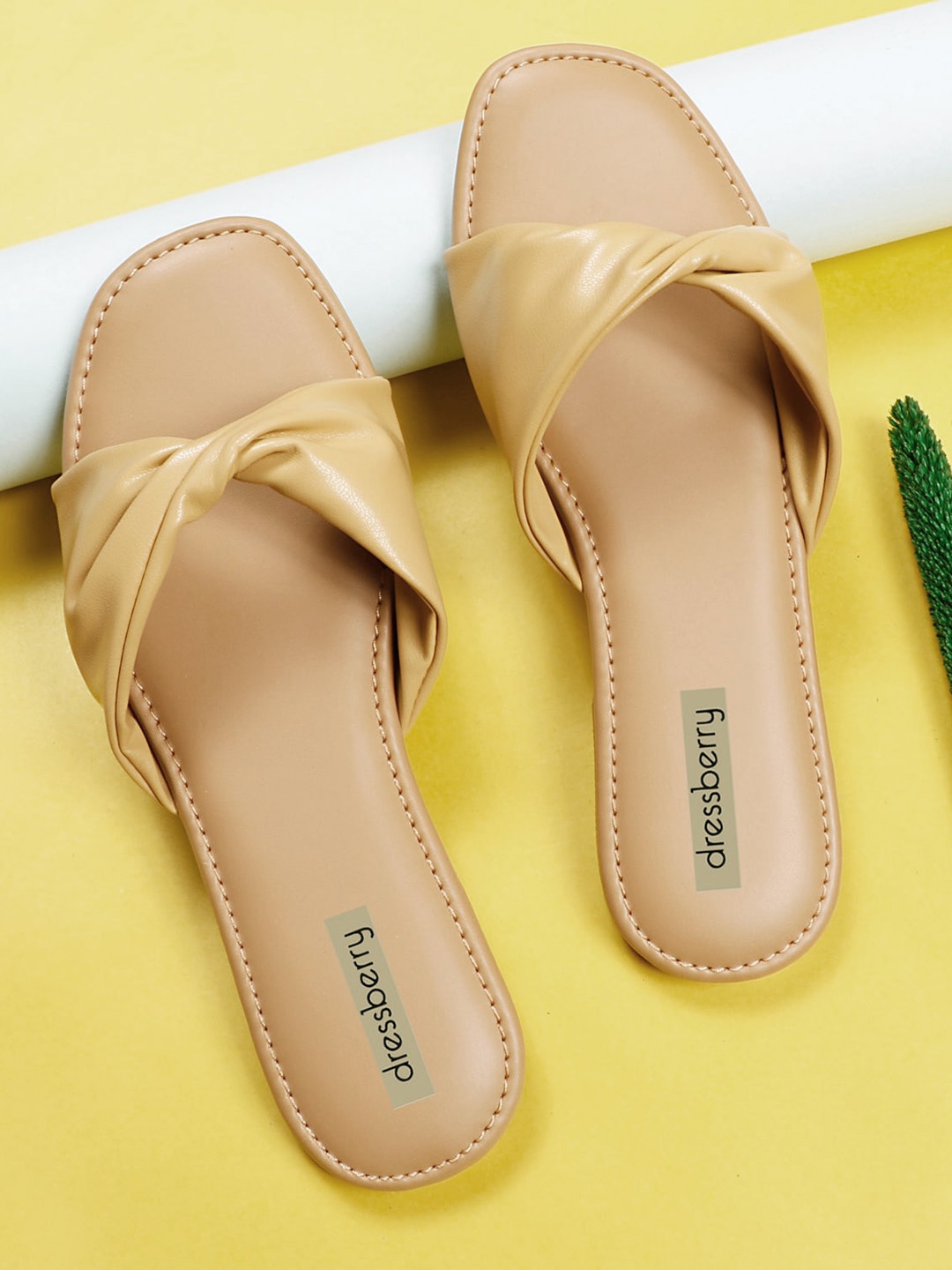 

DressBerry Yellow Textured Open Toe Flats