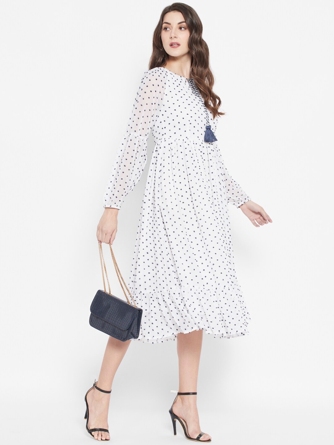 

HOUSE OF KKARMA Puff Sleeve Crepe A-Line Midi Dress, White