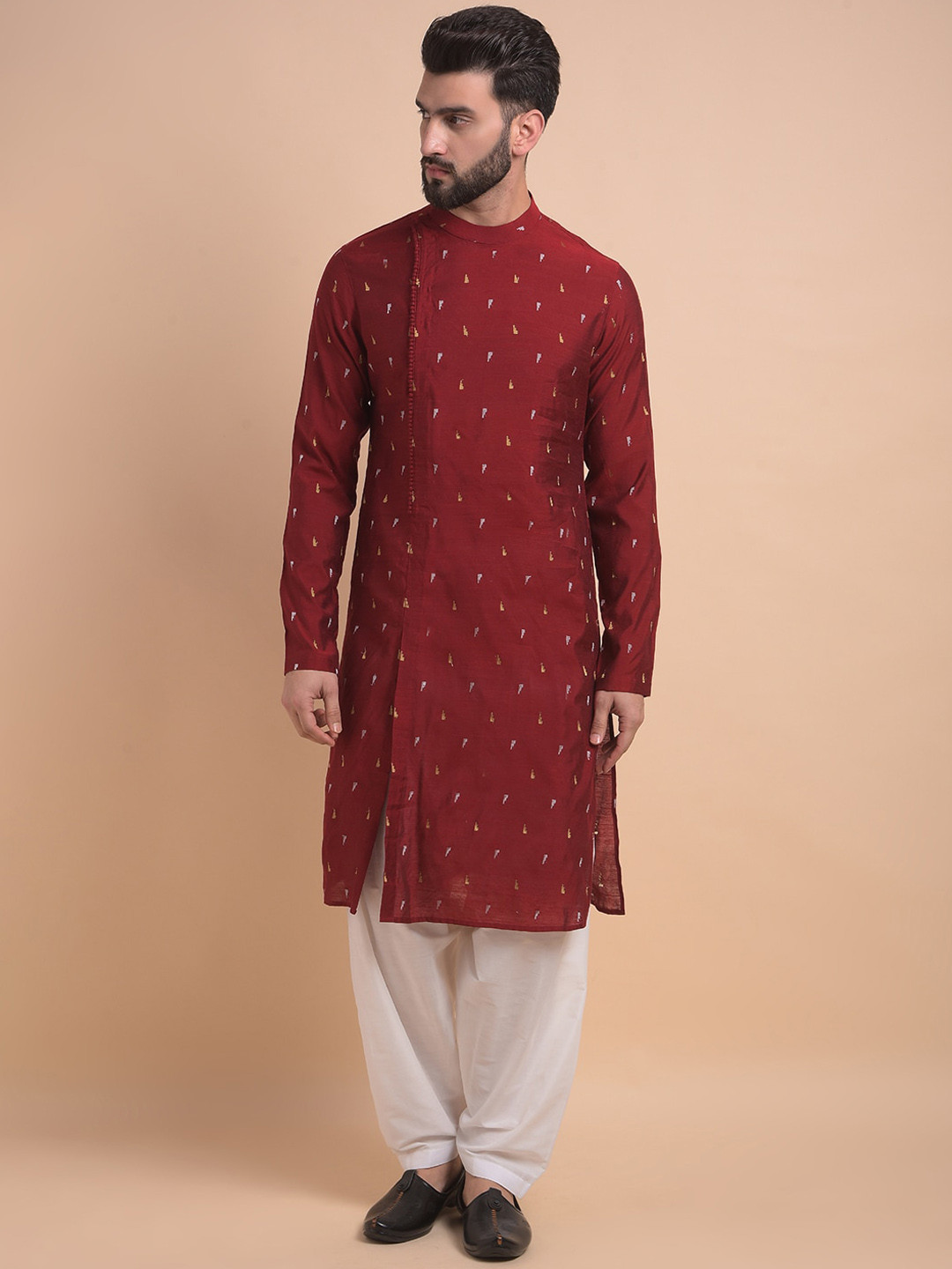

Anouk Zari Regular Round Neck Long Sleeves Straight Kurta with Patiala, Red