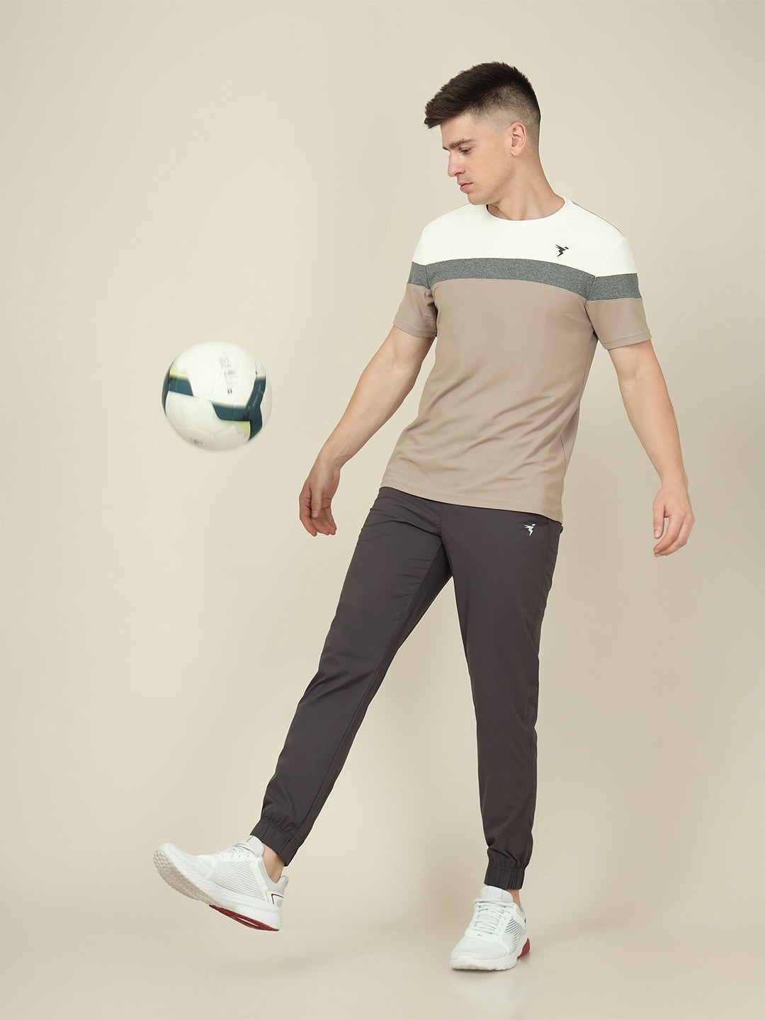 

Technosport Men Colorblock Moisture Wicking Slim Fit Crew Neck T-shirt, Brown