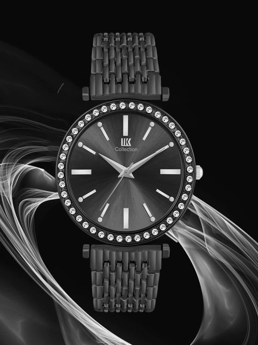 

IIK COLLECTION Women Round Dial Stainless Steel Bracelet Style Straps Analogue Watch, Black