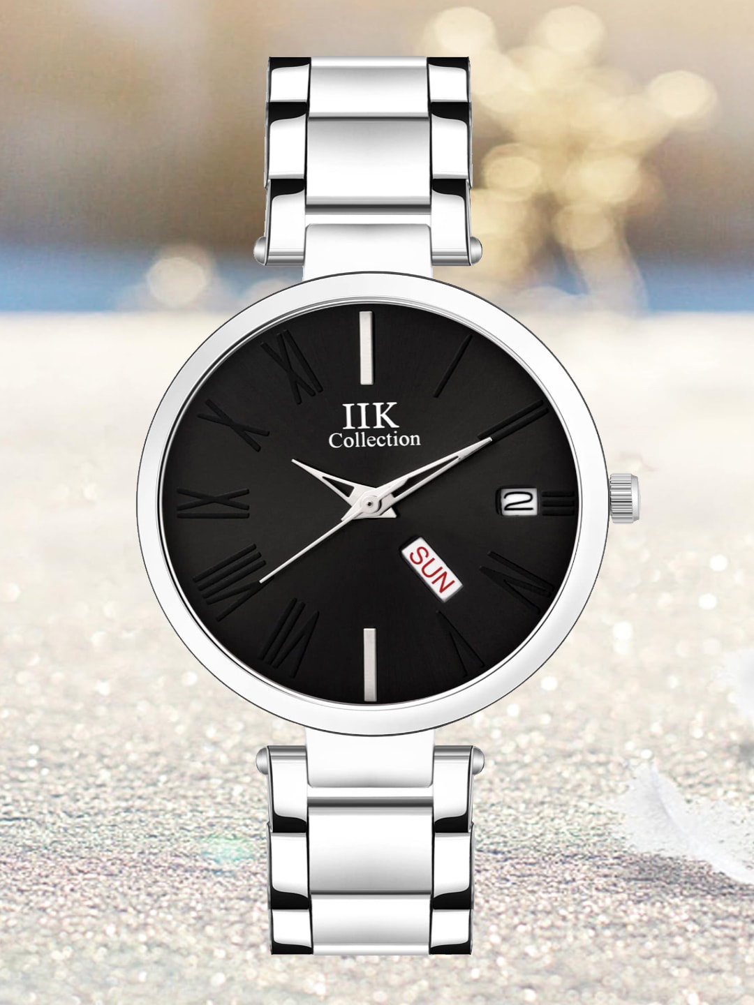 

IIK COLLECTION Women Round Dial Day & Date Display Bracelet Straps Analogue Watch, Silver