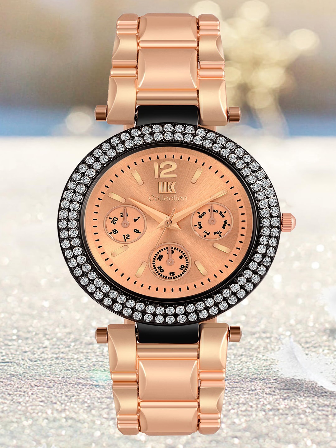 

IIK COLLECTION Women Round Dial Stainless Steel Bracelet Style Straps Analogue Watch, Rose gold