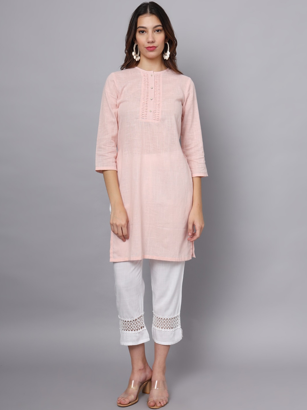 

Ojjasvi Regular Straight Kurti & Trousers, Pink