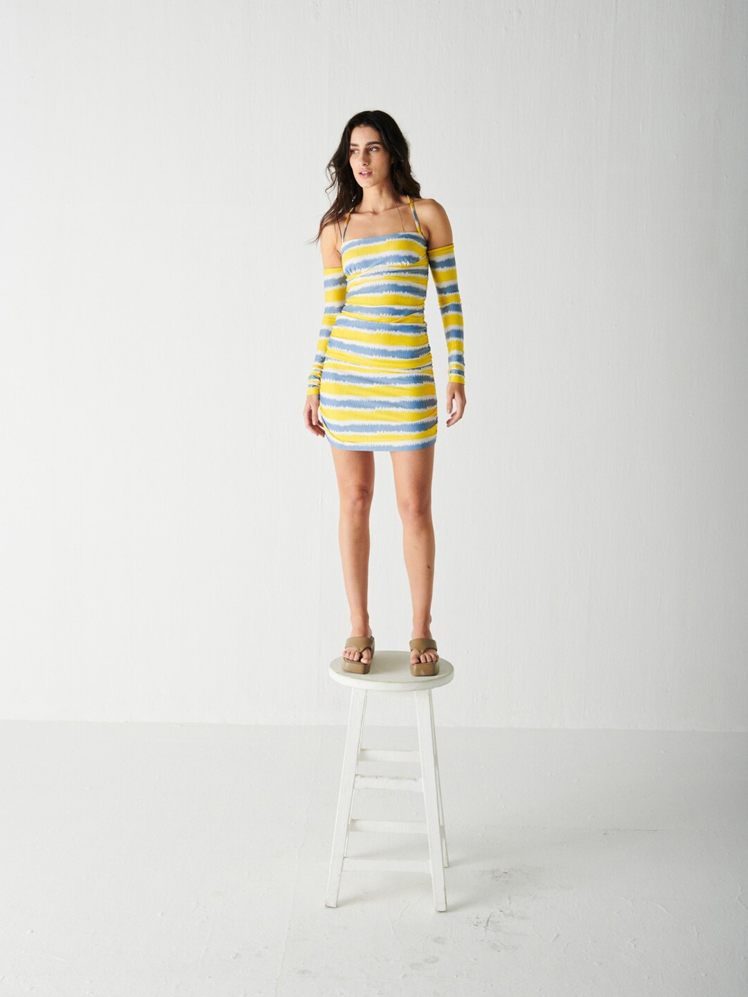 

SOTBELLA Striped Bodycon Mini Dress, Yellow