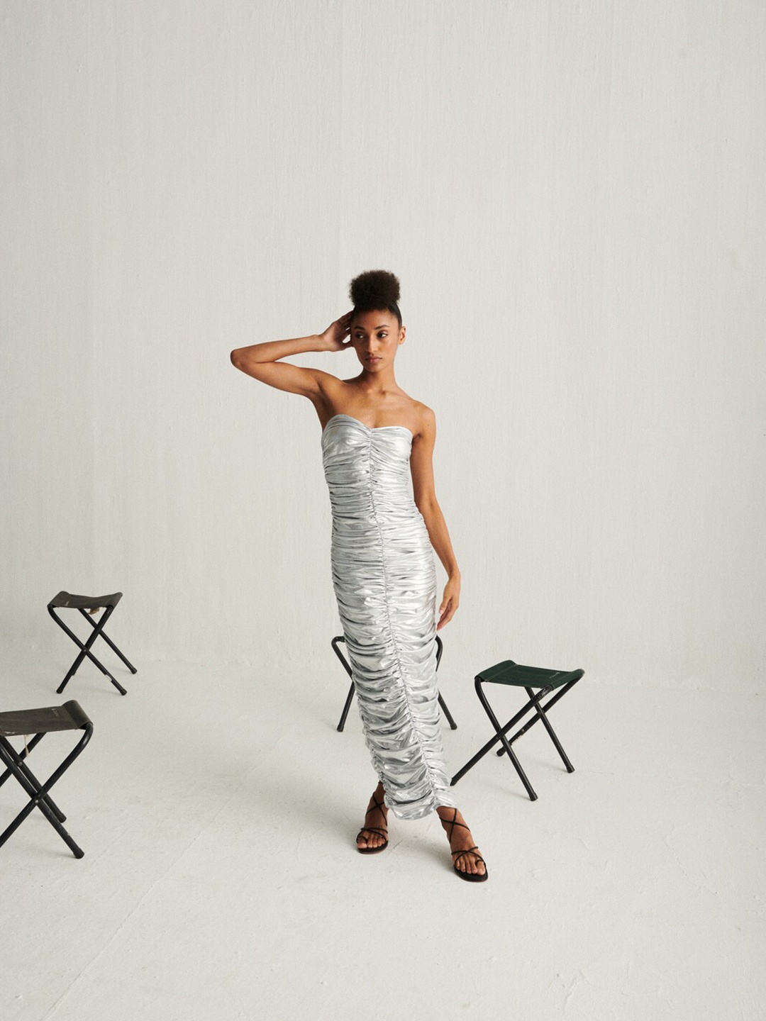 

SOTBELLA Strapless Bodycon Maxi Dress, Silver