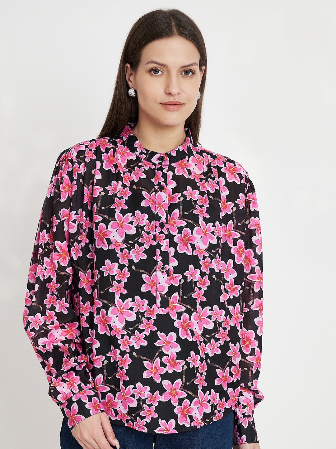 

CHARMGAL Floral Print Cotton Top, Black