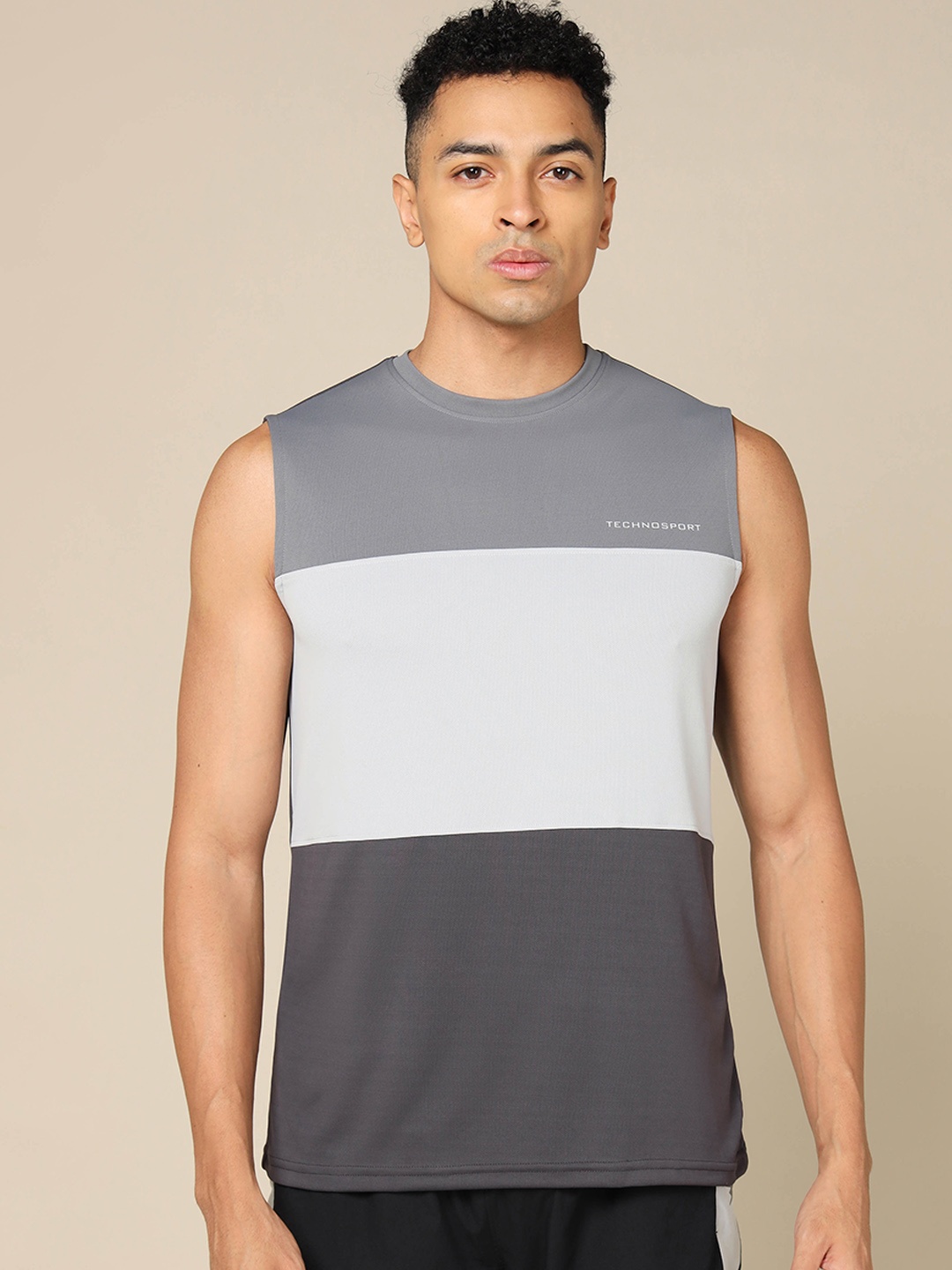 

Technosport Men Colorblock Slim Fit Crew Neck TECHNO COOL Innerwear Vest, Charcoal