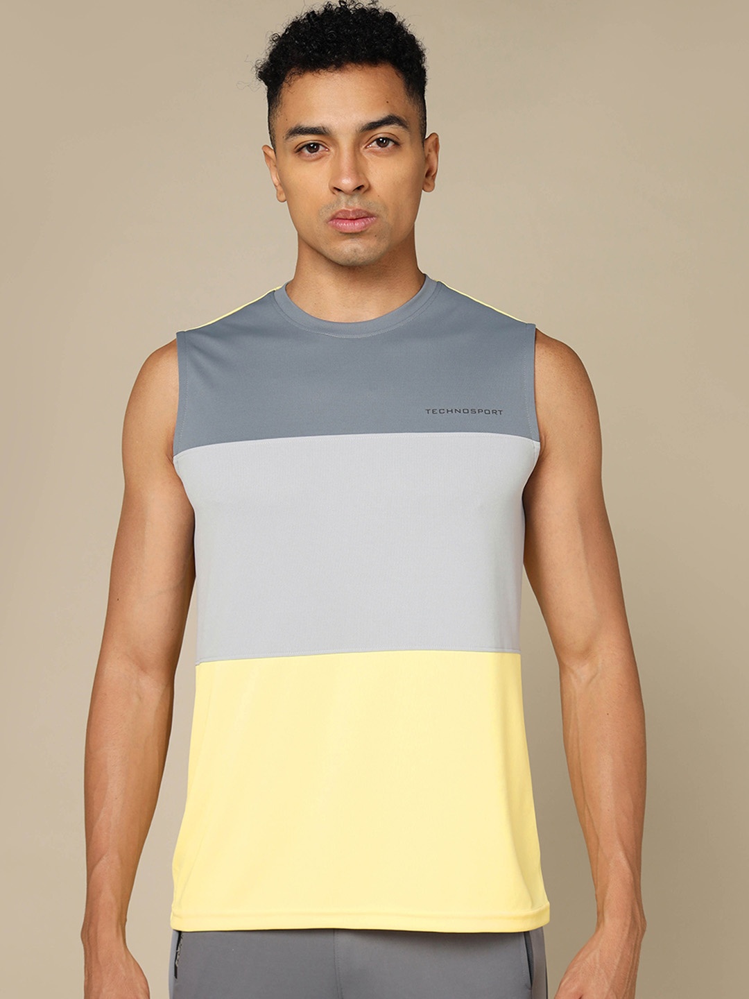 

Technosport Men Colorblock Slim Fit Crew Neck Innerwear Vest with Techno Cool, Yellow