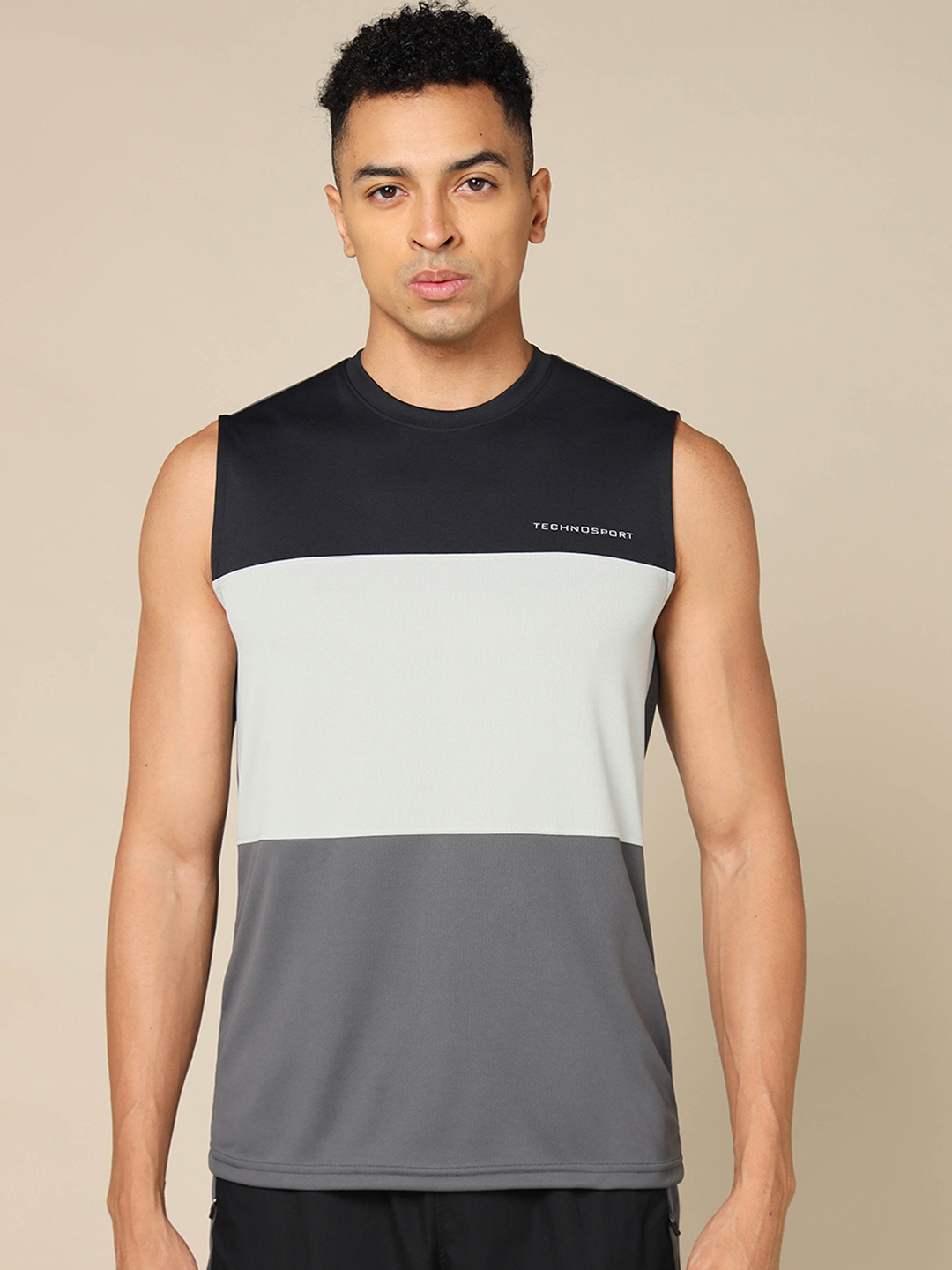 

Technosport Colorblock Slim Fit Crew Neck Techno Cool Innerwear Vest, Grey