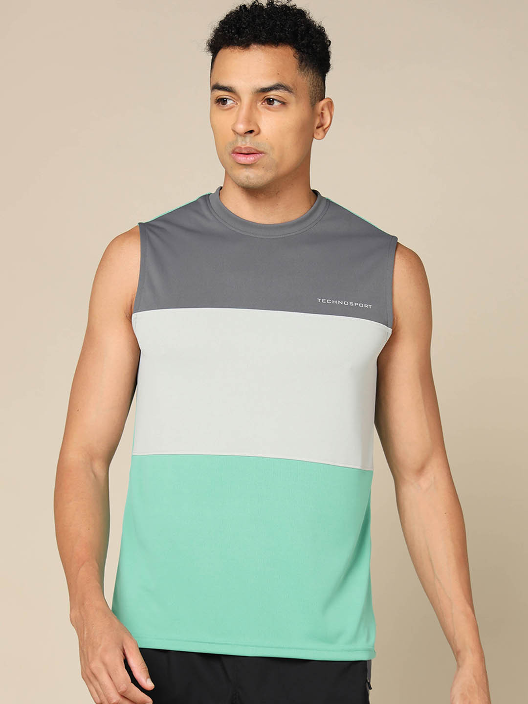 

Technosport Men Colorblock Slim Fit Crew Neck TECHNO COOL Innerwear Vest, Green