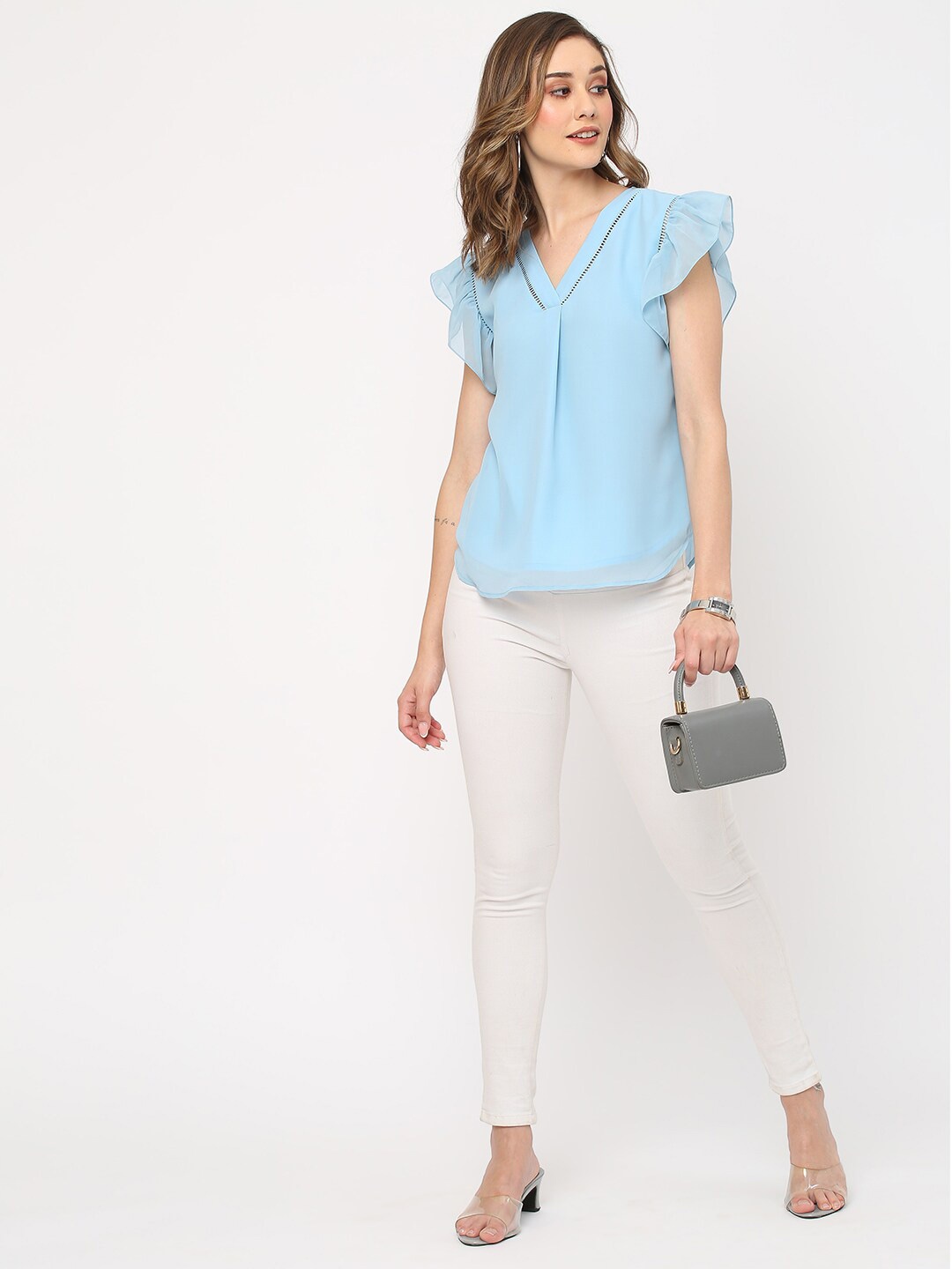 

MISH Flutter Sleeve Georgette Top, Blue
