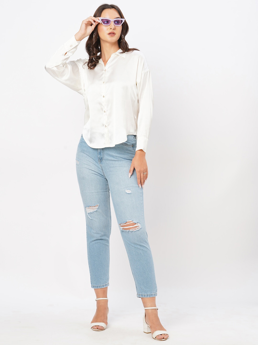 

MISH Mandarin Collar Shirt Style Top, White