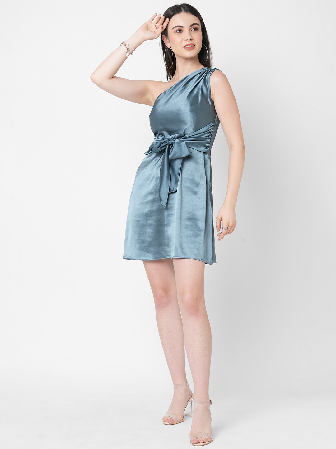 

MISH Women One Shoulder Fit & Flare Above Knee Dress, Blue
