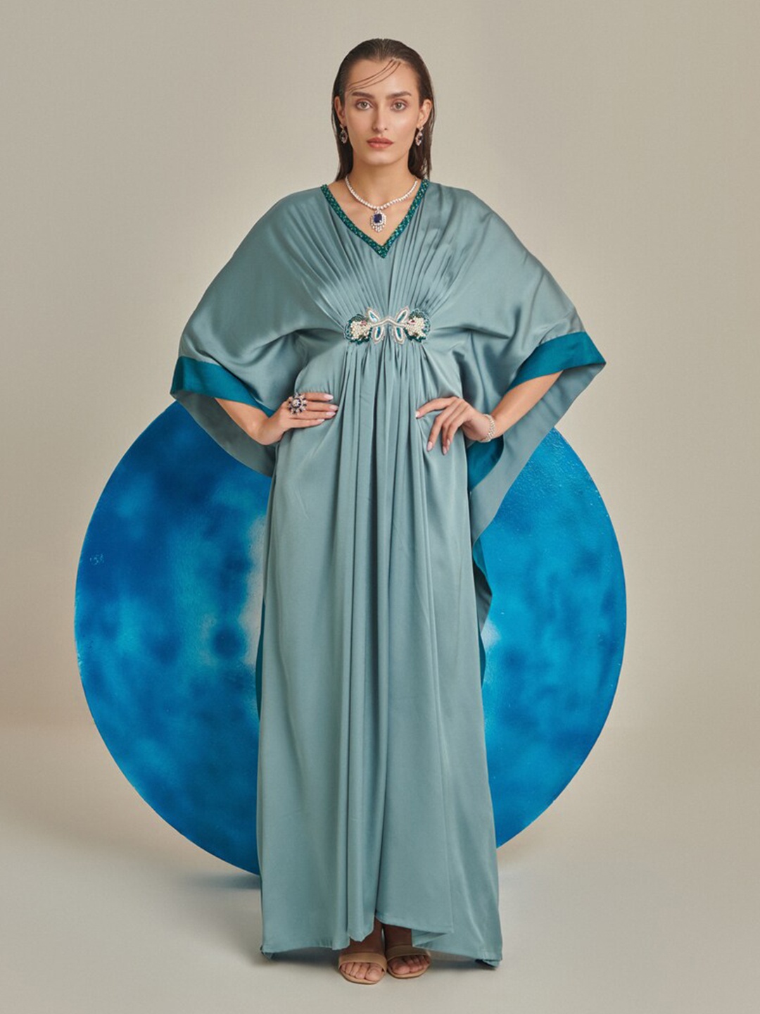 

ONE KNOT ONE Women Maxi Length Kaftan Dress, Sea green