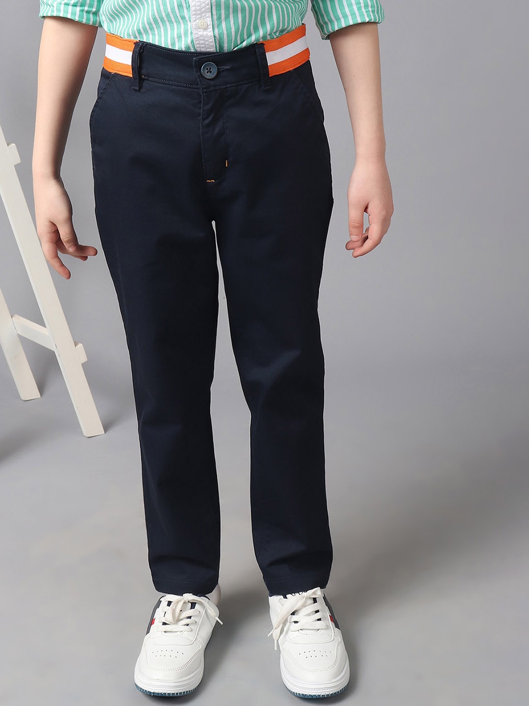 

One Friday Boys Relaxed Mid-Rise Cotton Chinos Trousers, Navy blue