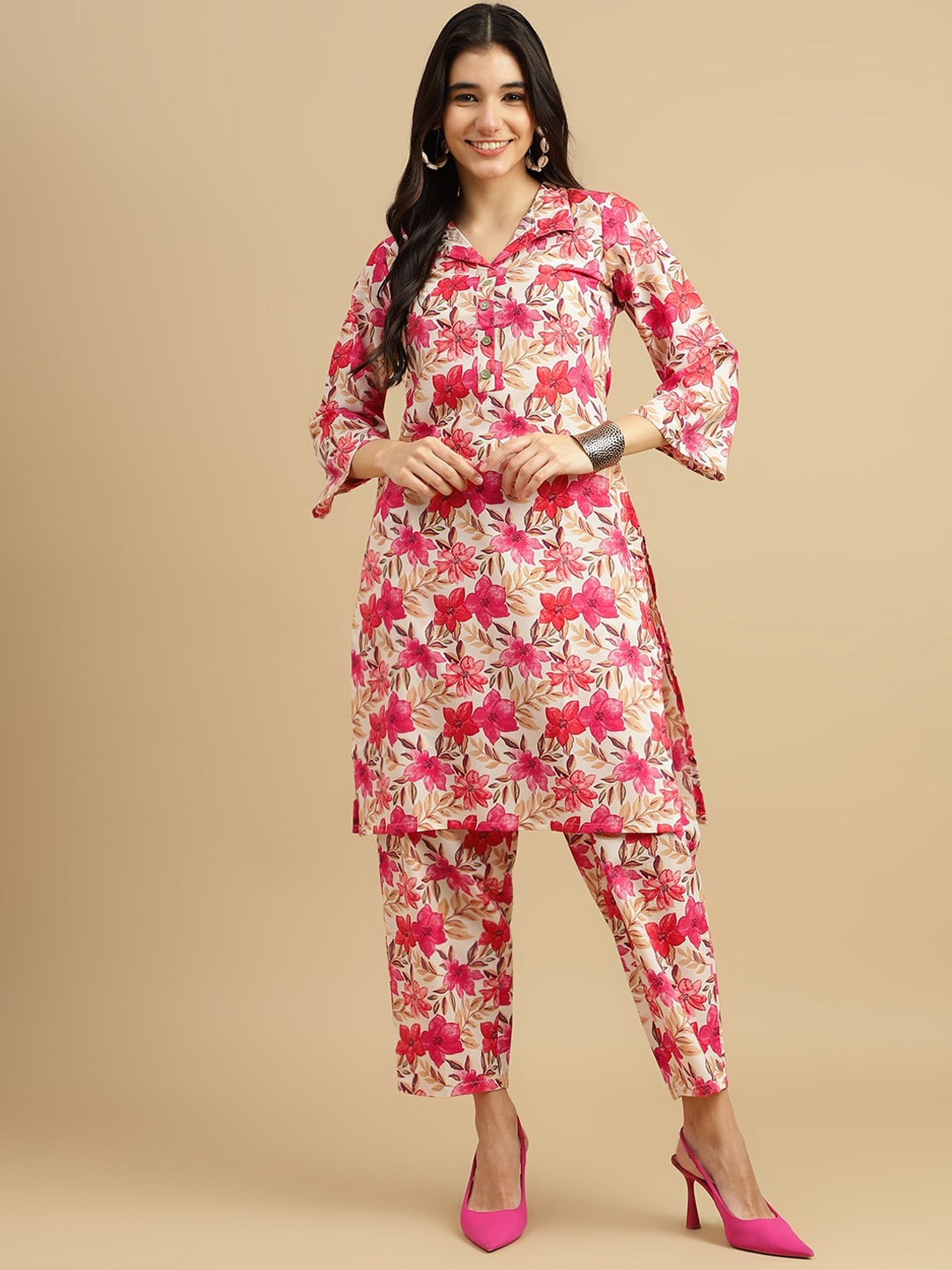 

J Turritopsis Floral Printed Top With Trousers, Pink